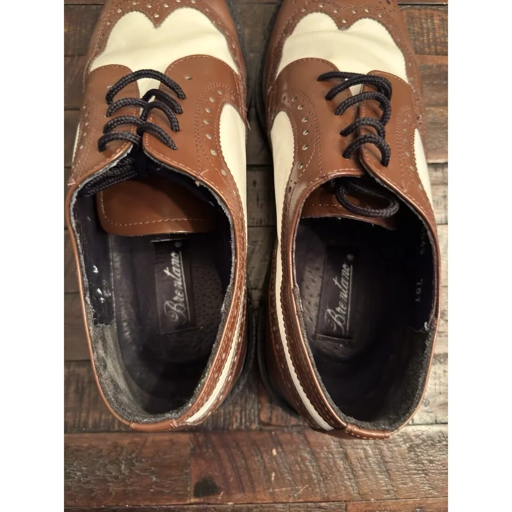 Brentano‎ Spectator Leather Two-Tone Wingtip Tuxedo Shoes Oak/White | Size 13 W